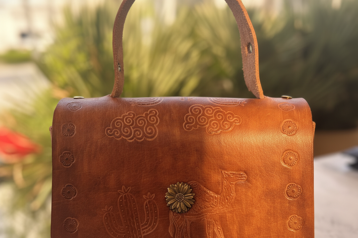 The Sahara Bag – close-up embossing detail