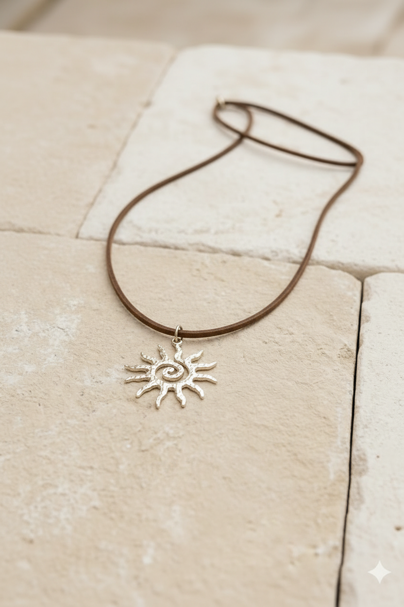 Sun Pendant - Brown Cord